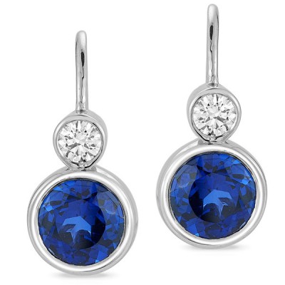 Lab Grown Diamond and Created Sapphire Earrings