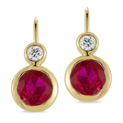 Lab Grown Diamond and Created Ruby Earrings