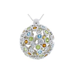 18K White Gold Diamond Gemstone Pendant