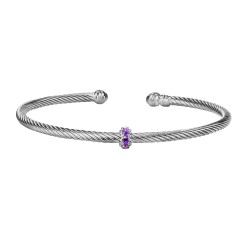 Silver Italian Cable Stackable Bangle With Amethyst