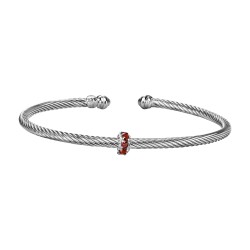 Silver Italian Cable Stackable Bangle With Garnet