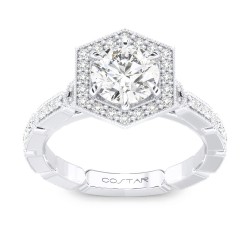 14K White Gold Semi Mount Cushion Halo Engagement Ring