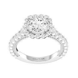 14K White Gold Semi Mount Cushion Halo Engagement Ring