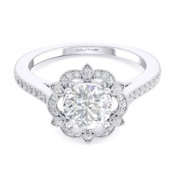 14K White Gold Semi Mount Cushion Halo Engagement Ring