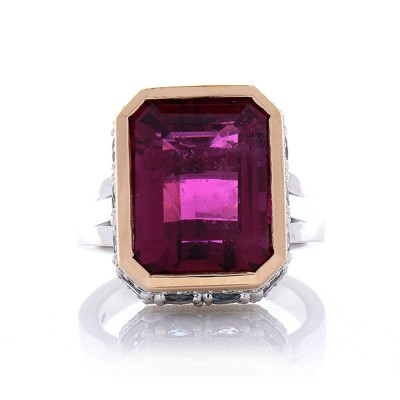 18K Two-Tone Rubelite Gemstone Ring