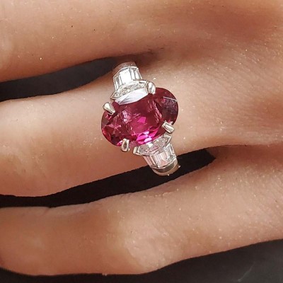 Platinum Rubelite Gemstone Ring