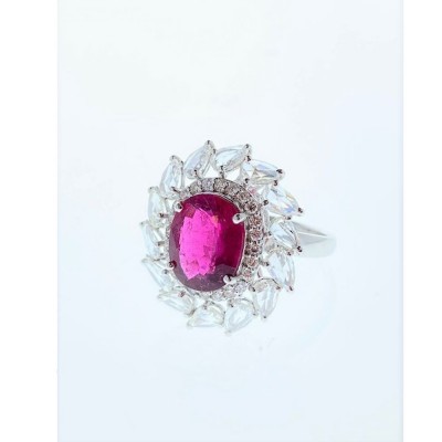 18K White Gold Rubelite Gemstone Ring