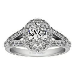 Oval Cut Split Shank Halo Diamond Semi Mount Engagement Ring