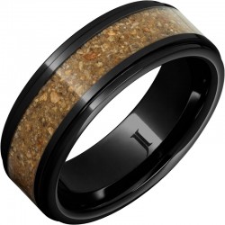 Black Diamond Ceramic&trade; Ring with Tan-Brown Dinosaur Bone Fossil Inlay and Flat Recessed Edges
