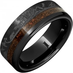 Black Diamond Ceramic&trade; Ring with Dinosaur Bone Inlay and Dinosaur Landscape Engraving