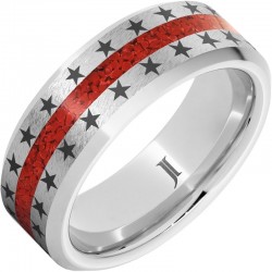 Serinium&reg; American Flag Star Ring With Coral Inlay