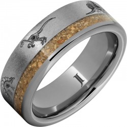 Dinosaur Skeleton Rugged Tungsten&trade; Ring with Dinosaur Fossil Inlay