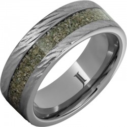 Rugged Tungsten&trade; Ring with Green Dinosaur Bone Inlay