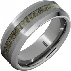 Rugged Tungsten&trade; Ring with Rare Green Fossil Dinosaur Bone Inlay