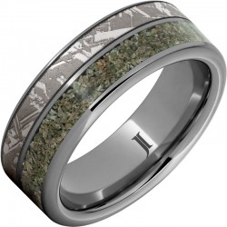 Death from the Sky - Rugged Tungsten&trade; Dinosaur Fossil Inlay Ring with Meteorite Engraving