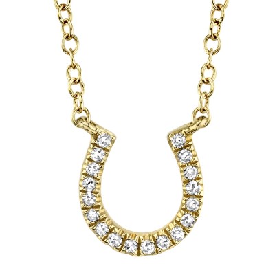 0.06ct 14k Yellow Gold Diamond Horseshoe Necklace
