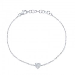 0.04ct 14k White Gold Diamond Pave Heart Bracelet