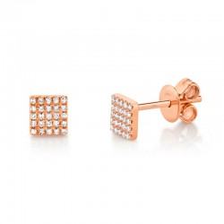0.11ct 14k Rose Gold Diamond Pave Square Stud Earring