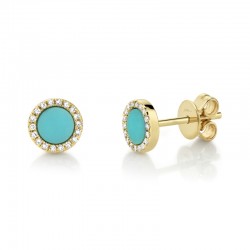 0.08ct Diamond & 0.47ct Composite Turquoise 14k Yellow Gold Stud Earring