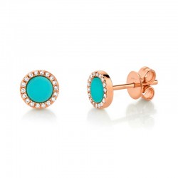 0.08ct Diamond & 0.47ct Composite Turquoise 14k Rose Gold Stud Earring