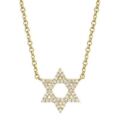 0.11ct 14k Yellow Gold Diamond Star of David Necklace