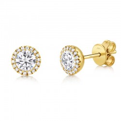 0.80ct Round Brilliant Center and 0.10ct Side 14k Yellow Gold Diamond Stud Earring