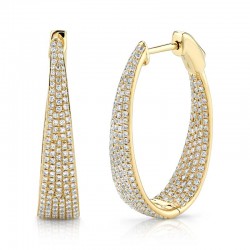 1.73ct 14k Yellow Gold Diamond Pave Oval Hoop Earring