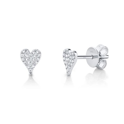 0.10ct 14k White Gold Diamond Pave Heart Stud Earring