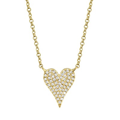 0.11ct 14k Yellow Gold Diamond Pave Heart Necklace