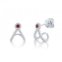 0.12ct Diamond and 0.10ct Ruby 14k White Gold Earring