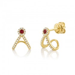 0.12ct Diamond and 0.10ct Ruby 14k Yellow Gold Earring