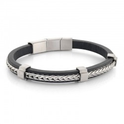 Italgem Steel Leather Bracelet