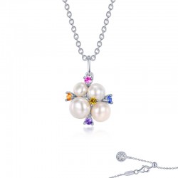 Freshwater Pearl and Lab Grown Sapphires Necklace