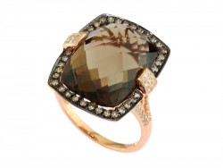 EFFY 14K Rose Gold Diamond Smoky Quartz Brown Diamond Ring