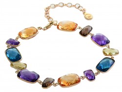 EFFY 14K Yellow Gold Amethyst London Blue Citrine Lemon Quartz Smoky Quartz Bracelet