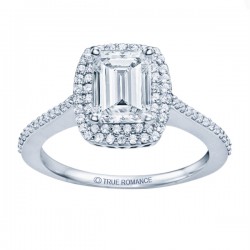 14k White Gold Emerald Cut Double Halo Diamond Semi Mount Engagement Ring