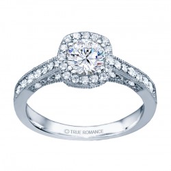 Rm1319r -14k White Gold Round Cut Halo Diamond Vintage Semi Mount Engagement Ring