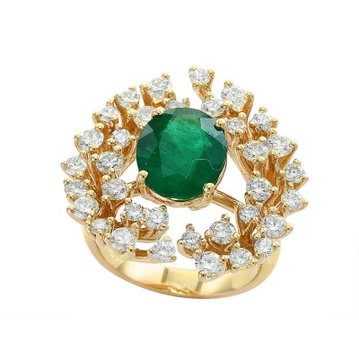 EFFY 14K Yellow Gold Diamond Natural Emerald Ring
