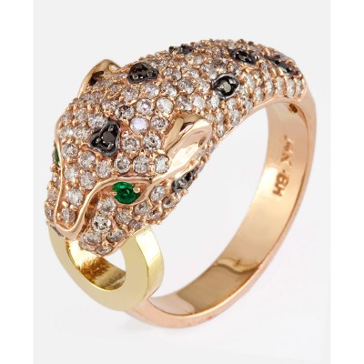 EFFY 14K Yel/Pnk Gld Diamond Black Diamond Natural Emerald Ring
