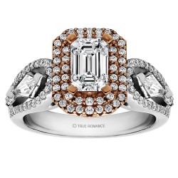 Emerald Cut Double Halo Semi Mount Engagement Ring