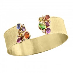 EFFY 14K Yellow Gold Diamond Natural Ceylon Sapphire Orange Sapphire Pink Sapphire Purple Sapphire Tsavorite Yellow Sapphire Bangle