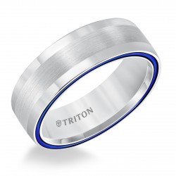 Dome White TungstenAIR Comfort Fit Band with Electric Blue Side Color Treatment & Center Line Satin Finish