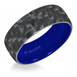 Domed Black Carbon Fiber TungstenAIR Comfort Fit Band with Electric Blue inside color & Bright Polish