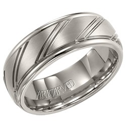 Titanium Gents 8mm Paxton Wedding Band With Double Engraved Diagonal Cuts