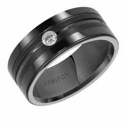 Flat Black Tungsten Carbide Comfort Fit Diamond Band with Center Groove.