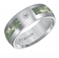 Tungsten Carbide Comfort Fit Band with Camo Inlay and Diamond Detail