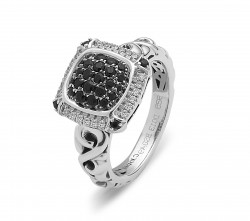 Sterling Silver Pave Ring With .12Ctw K-L Si3-I1 28 Blk Saph