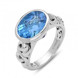 Sterling Silver Ring With 2 Blue Saph Bezel Set 1 12X10Mm Oval Swisterling Silver Blue Topaz
