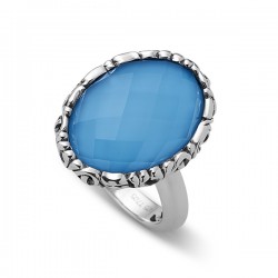 Sterling Silver Ring With 1 18X13Mm Oval Turquoise And Wht Quartz Top