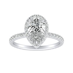 Halo 1.00 ct Center Pear Lab Grown Diamond Engagement Ring In 14K White Gold